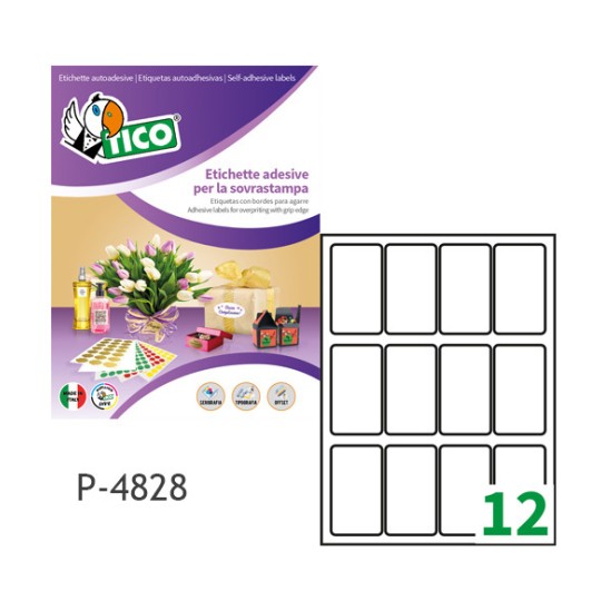 Etichette adesive bianche 48x28mm, 12 etichette per foglio P-4828 Contenuto: 3.000 Etichette / 250 Pagina