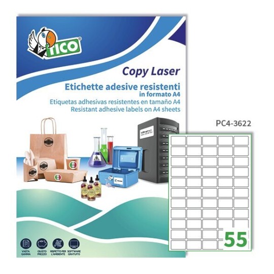 Etichette adesive trasparenti 36x22mm, 55 etichette per foglio PC4-3622 Contenuto: 5.500 Etichette / 100 Pagina