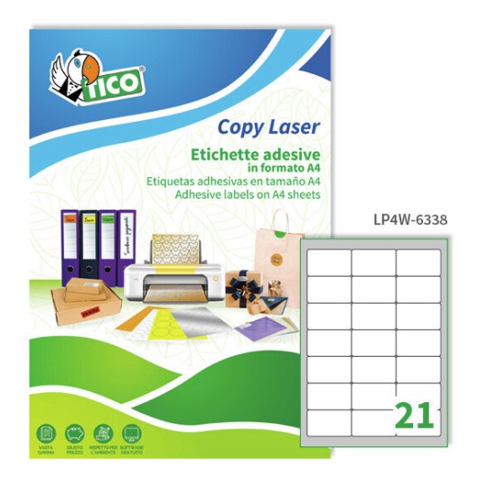 Etichette adesive bianche 63,5x38,1mm, 21 etichette per foglio LP4W-6338 Contenuto: 2.100 Etichette / 100 Pagina