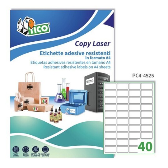 Etichette adesive trasparenti 45x25mm, 40 etichette per foglio PC4-4525 Contenuto: 4.000 Etichette / 100 Pagina