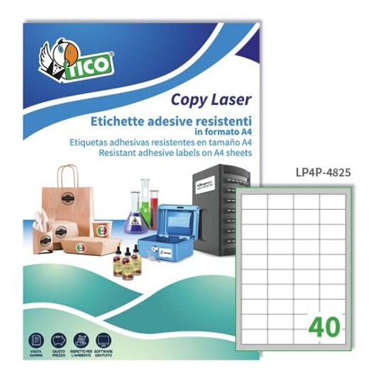 Etichetta adesive in poliestere bianco 48,5x25,4mm, 40 etichette per foglio LP4P-4825 Contenuto: 2.800 Etichette / 70 Pagina