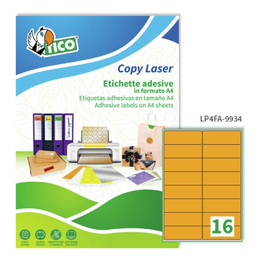 Etichette adesive fluorescenti arancio 99,1x34mm, 16 etichette per foglio LP4FA-9934 Contenuto: 1.120 Etichette / 70 Pagina