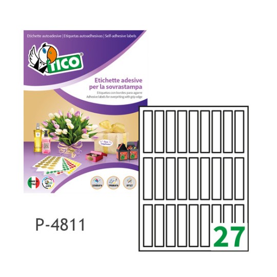 Etichette adesive bianche 48x11mm, 27 etichette per foglio P-4811 Contenuto: 6.750 Etichette / 250 Pagina