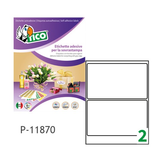 Etichette adesive bianche 118x70mm, 2 etichette per foglio P-11870 Contenuto: 500 Etichette / 250 Pagina