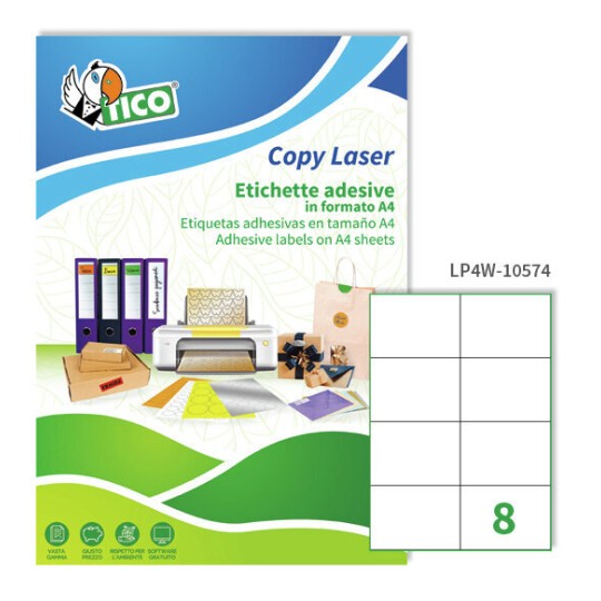 Etichette adesive bianche 105x74mm, 8 etichette per foglio LP4W-10574 Contenuto: 800 Etichette / 100 Pagina