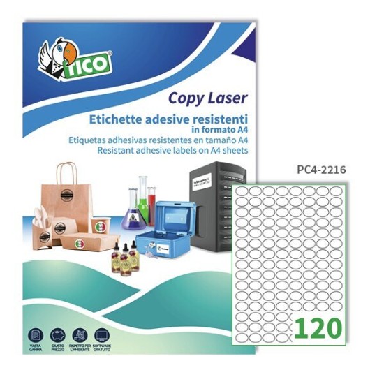 Etichette adesive trasparenti 22x16mm, 120 etichette per foglio PC4-2216 Contenuto: 12.000 Etichette / 100 Pagina