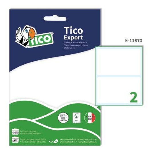 Etichette adesive bianche 118x70mm, 2 etichette per foglio E-11870 Contenuto: 20 Etichette / 10 Pagina