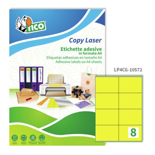 Etichette adesive colorate opache gialle 105x72mm, 8 etichette per foglio LP4CG-10572 Contenuto: 560 Etichette / 70 Pagina