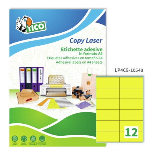Etichette adesive colorate opache gialle 105x48mm, 12 etichette per foglio LP4CG-10548 Contenuto: 840 Etichette / 70 Pagina
