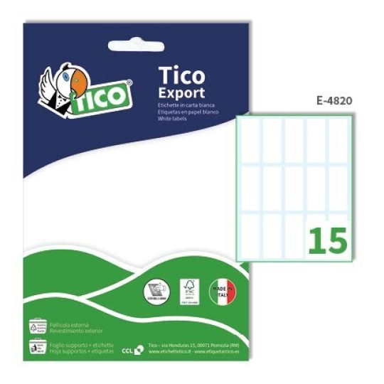 Etichette adesive bianche 48x20mm, 15 etichette per foglio E-4820 Contenuto: 150 Etichette / 10 Pagina